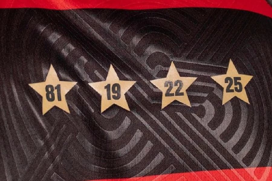 Estrelas dos títulos da Libertadores nas costas da camisa - Reprodução/@colunadofla