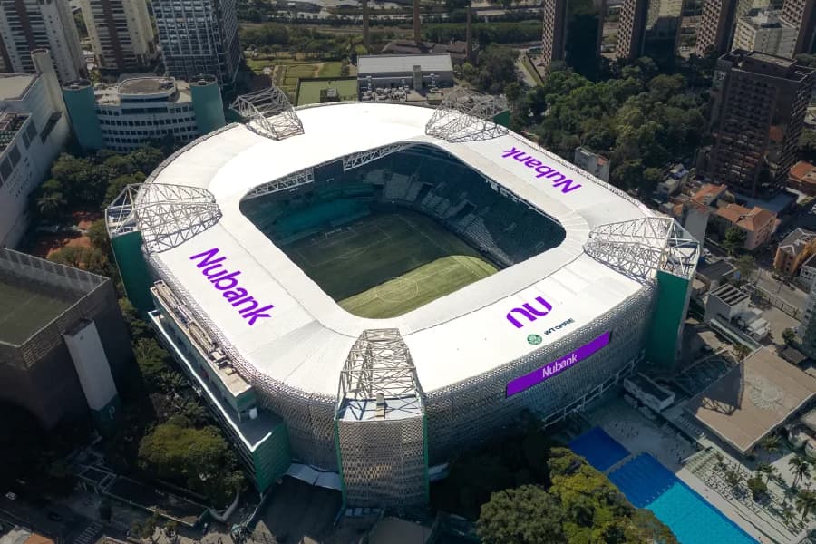 Projeção da fachada do estádio do Palmeiras - Reprodução/Nubank