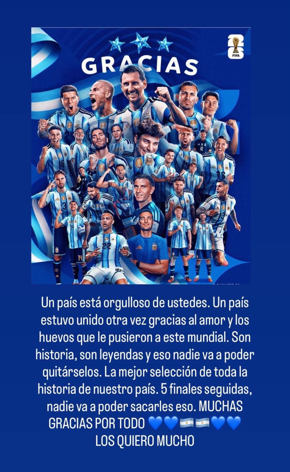 Mensagem de Di María aos jogadores da Argentina - Reprodução/@angeldimariajm