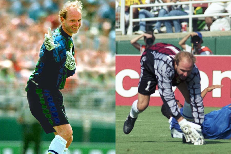 Thomas Ravelli, o goleiro da Suécia na Copa de 1994 (Montagem sobre Sporting Heroes e PLACAR)