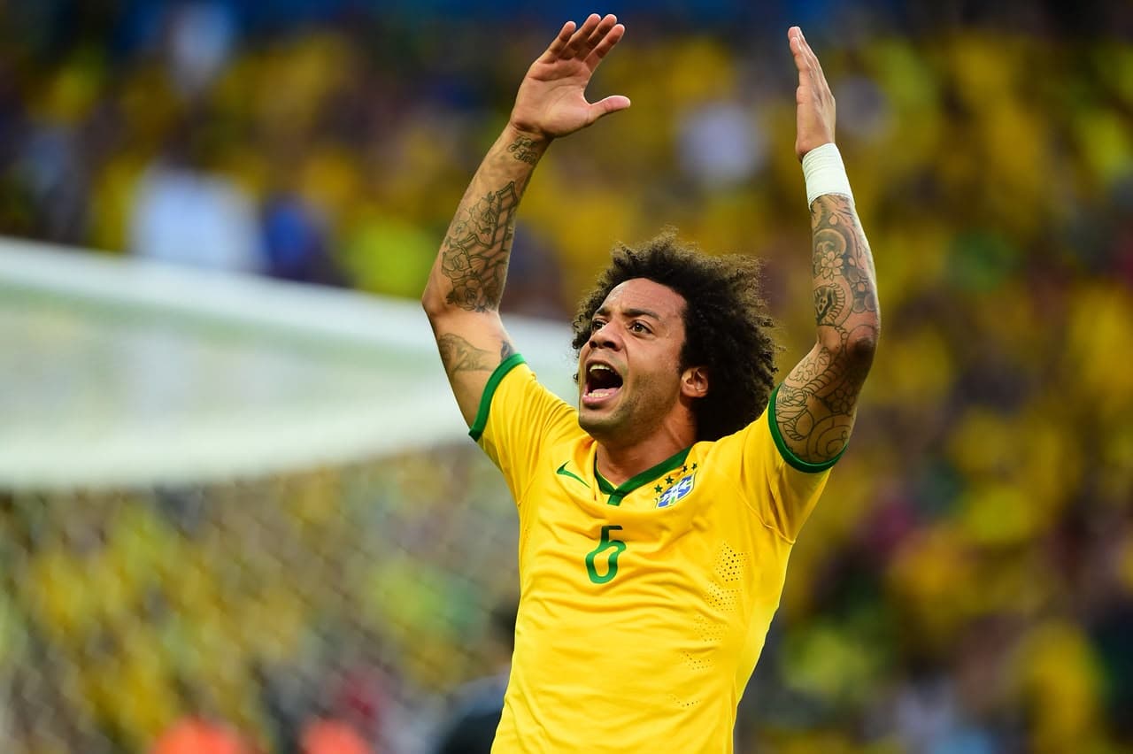 Marcelo durante jogo Brasil 2x1 Colômbia, na Copa do Mundo de 2014