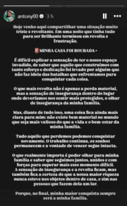 Antony desabafou nas redes sociais após ter a casa invadida