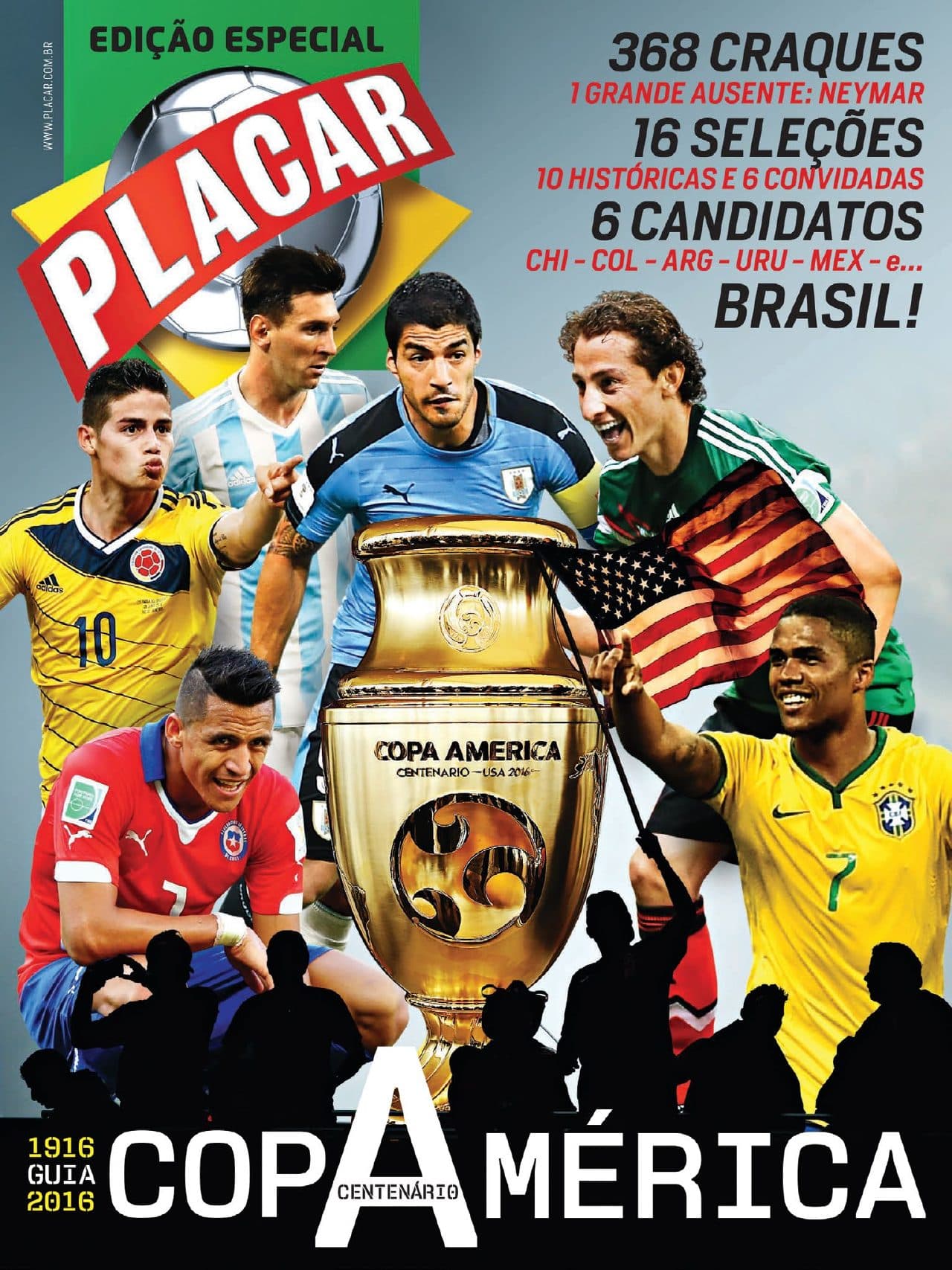 Capa da edição GUIA DA COPA AMERICA 2016 da revista PLACAR