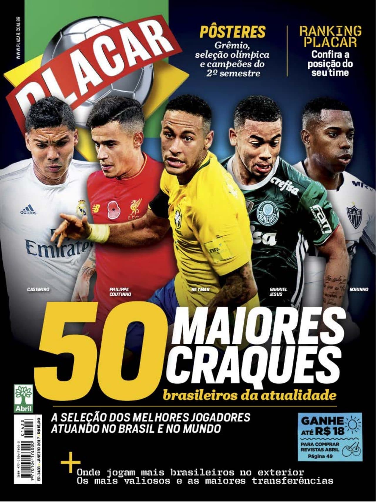 Capa da edição 50 Maiores Craques brasileiros da atualidade da revista PLACAR