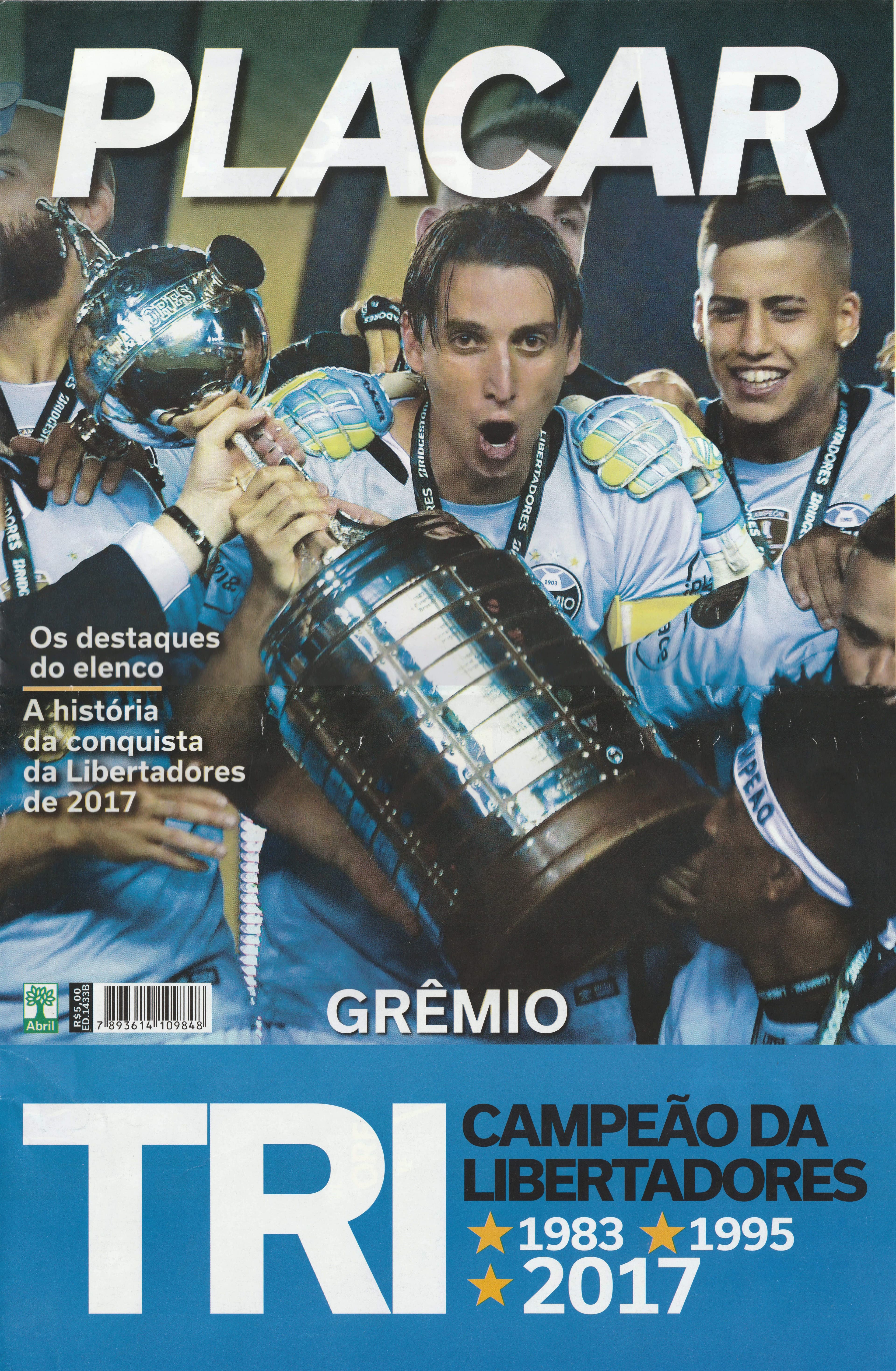 Capa da edição Grêmio Tricampeão Libertadores 2017 da revista PLACAR