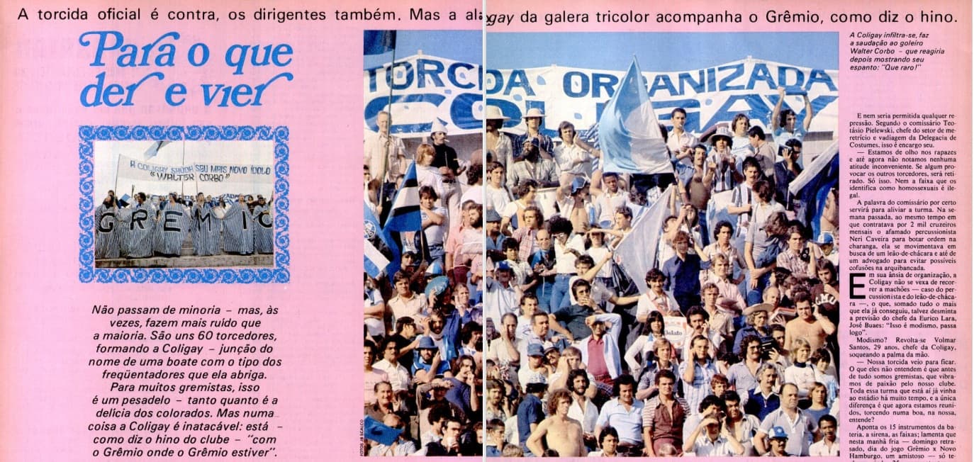 A histórica matéria sobre a Coligay nas páginas de Placar - Reprodução/Placar
