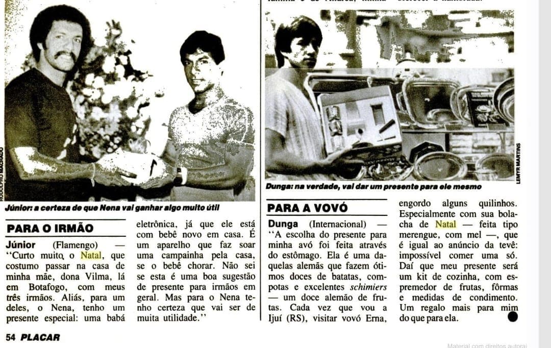 Júnior e Dunga contaram como era o Natal em suas casas - Acervo/PLACAR