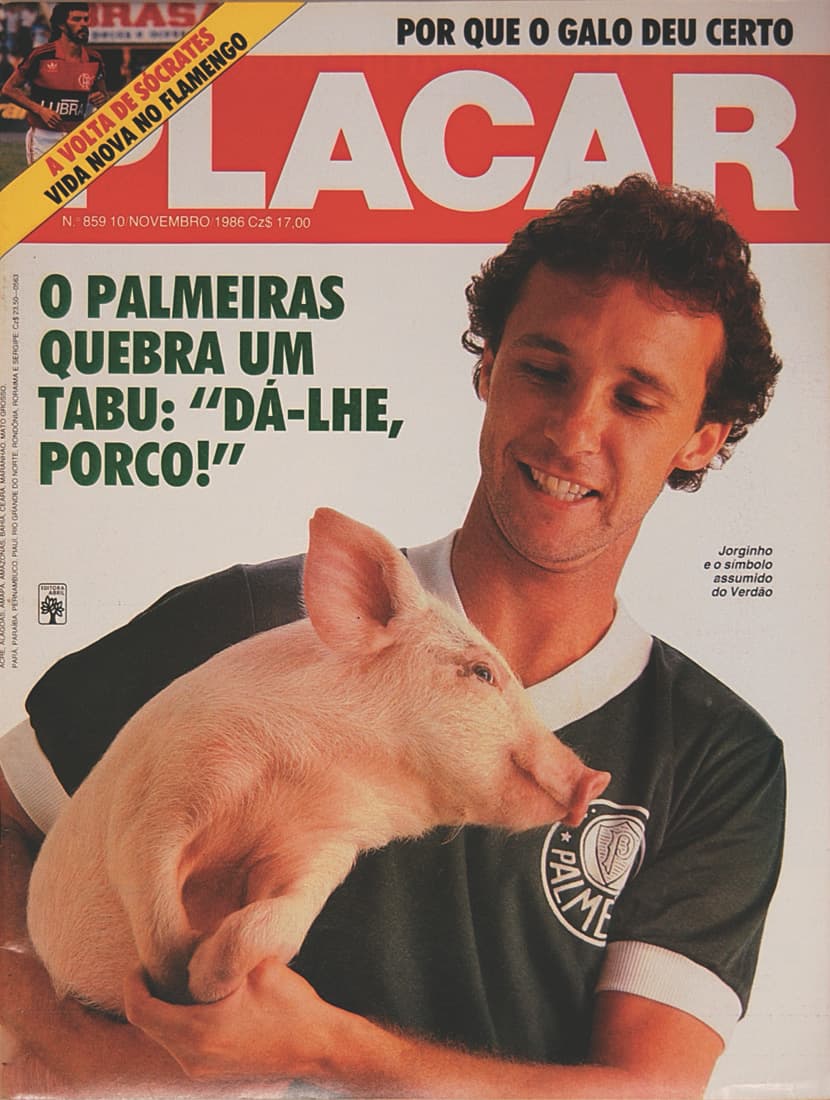 Jorginho Putinatti, do Palmeiras, posou com um porco para capa de PLACAR em 1986