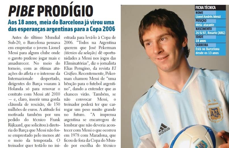 Messi apareceu pela primeira vez em edição de agosto de 2005