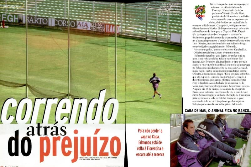 Reportagem sobre a volta de Edmundo à Fiorentina após Carnaval