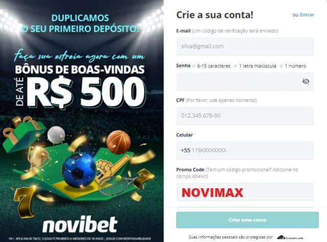 formulário de cadastro na novibet