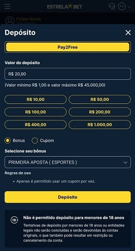 depósito na estrela bet