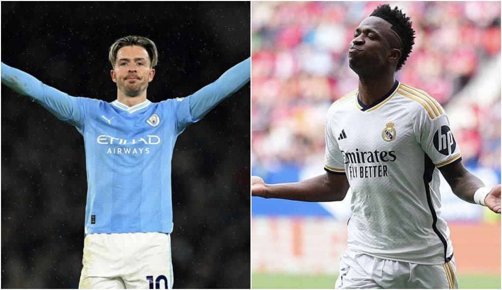 Grealish e Vinicius Júnior atacam pelo lado esquerdo - Divulgação / Manchester City e Real Madrid