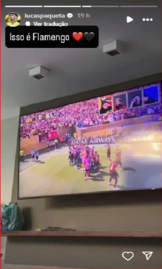 Post do Paqueta durante segundo gol do Flamengo contra o Chelsea - Reprodução Instagram