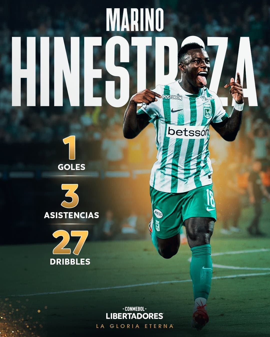 Marino Hinestroza, atacante do Atlético Nacional - Divulgação / Instagram
