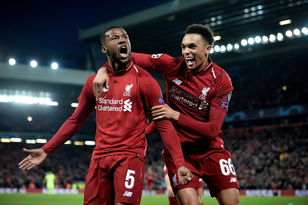 Wijnaldum comemora gol histórico do Liverpool em virada contra o Barcelona - EFE/ Peter Powell