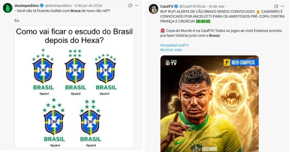 Postagens de Desimpedidos e Cazé TV citando