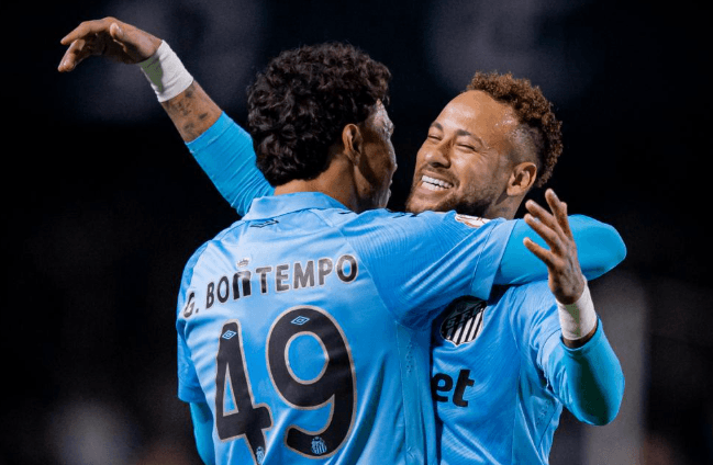 Neymar e Gabriel Bontempo comemoram pelo Santos - Divulgação / Santos