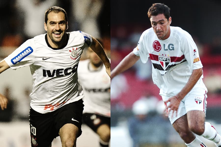 Danilo com as camisas de Corinthians (à esq.) e São Paulo (à dir.) - Arquivo PLACAR