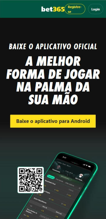 Tela promocional do aplicativo Bet365 para Android, destacando recursos como o Bet Builder e apostas esportivas ao vivo