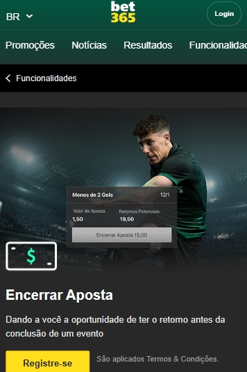 Página do site Bet365 com destaque para o cash out. A imagem exibe um atletas e o texto convida usuários a aproveitar a oportunidade de retorno antes do fim de um evento