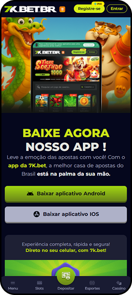 Aplicativo da Bet7K para Android e iOS. 