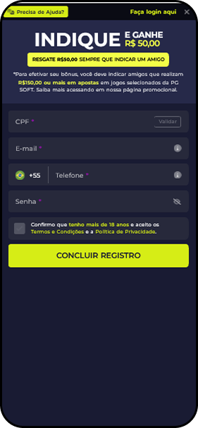 Área de cadastro da Bet7K com espaço para dados como CPF e e-mail