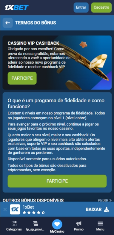 Cashback VIP na 1xbet