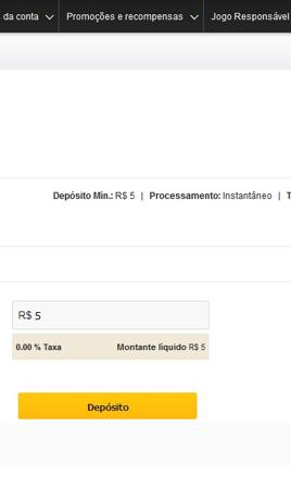 Tela de depósito no site Betfair com opção de pagamento via Pix com valor mínimo de depósito de R$5