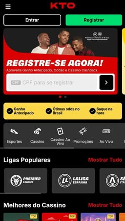 Página principal do site da KTO