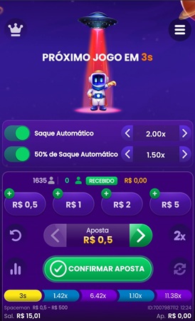 página principal do Spaceman com cashout ativo