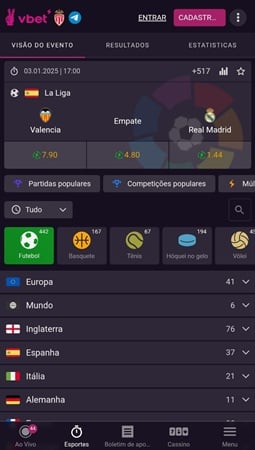 página de esportes do site mobile da vbet