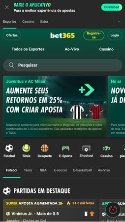 página de esportes do site mobile da bet365