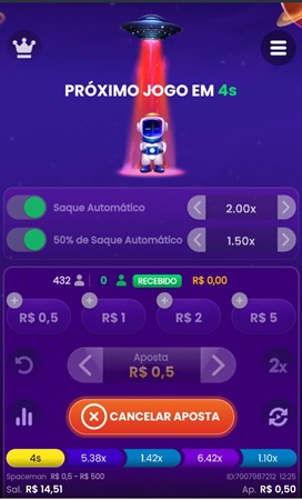 Página do Spaceman com aposta confirmada entre rounds