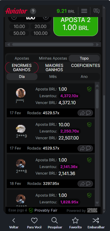 Maiores multiplicadores ganhos no Aviator 