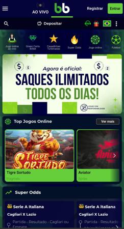 Interface do cassino online BrBet com destaque para jogos populares, como Tigre Sortudo e Aviator.