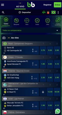 Tela de apostas ao vivo do BrBet com eventos esportivos em andamento, como futebol e outros esportes.