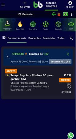 Tela de cash out no BrBet mostrando uma aposta em andamento com opções para encerrar