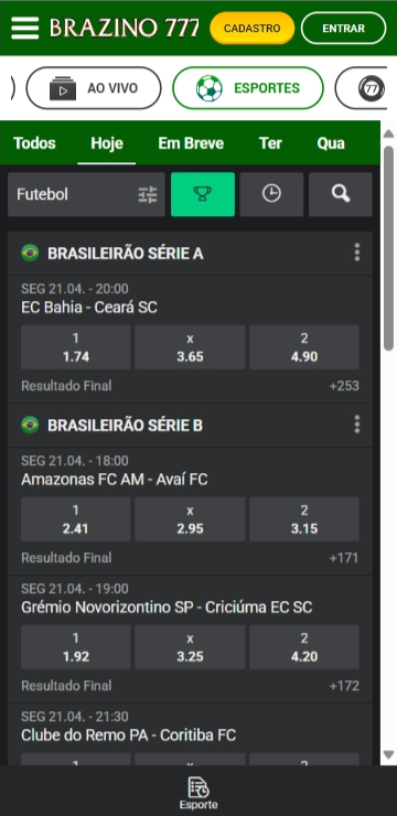 Página de esportes da Brazino777