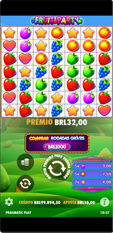 Página do Fruit Party com combinações vencedoras