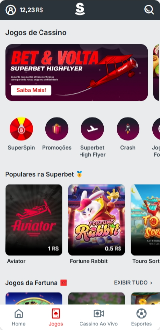 Página principal do cassino no site da Superbet com oferta Superbet High Flyer
