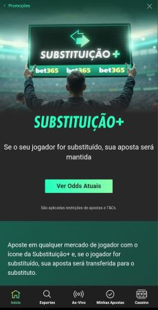 Oferta substituição garantida na bet365 para apostas em futebol.