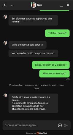 Conversa com o suporte da HanzBet sobre apostas esportivas. Informação sobre o status do aplicativo da casa