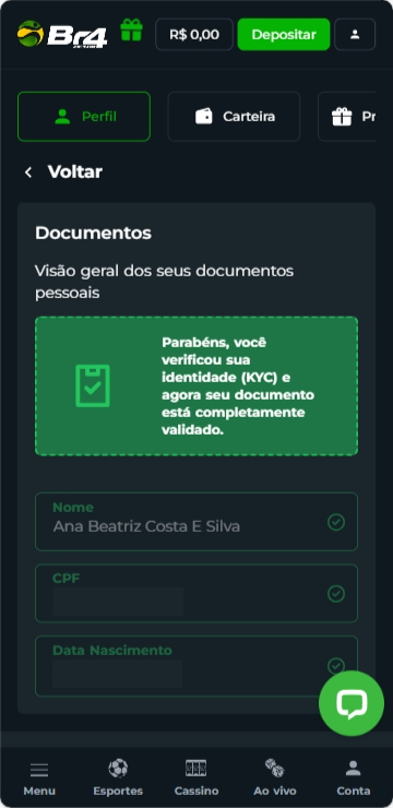 Página do KYC informando que a conta está verificada
