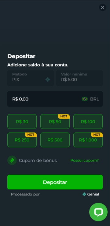 Interface da página de depósito na Br4bet apostas
