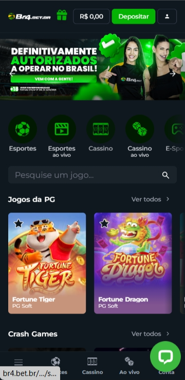 página principal do site responsivo da Br4bet
