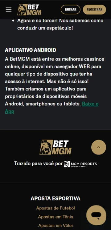 Rodapé de download do BetMGM app