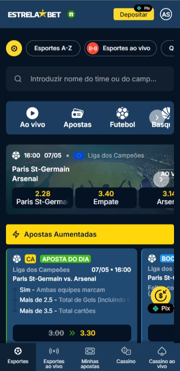 Página de esportes da EstrelaBet com depósitos a partir de 1 real