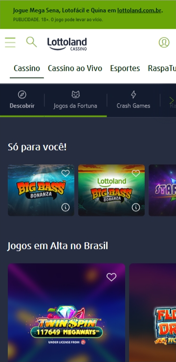Página principal do Lottoland cassino