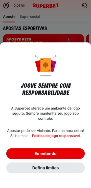 Pop-up de jogo responsável na Superbet